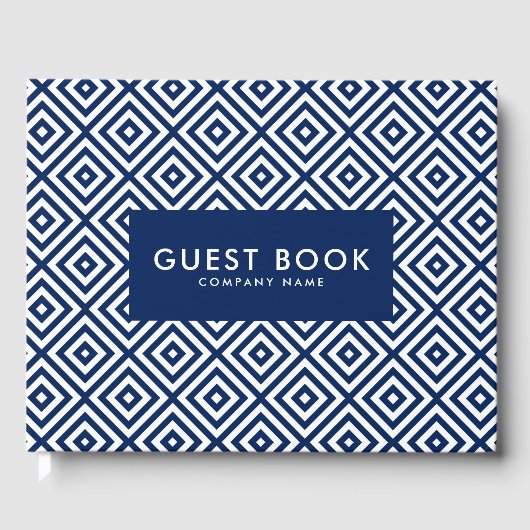 Blauw en wit geometrisch patroon gastenboek (Voorkant)