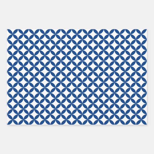 Blauw en wit geometrisch patroon  inpakpapier vel (Voorkant 2)