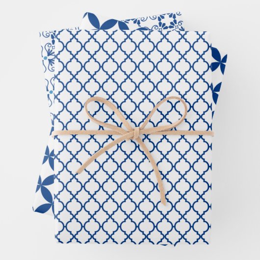 Blauw en wit geometrisch patroon  inpakpapier vel (In situ)