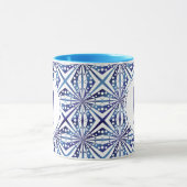  blauw en wit geometrisch patroon mok (Midden)
