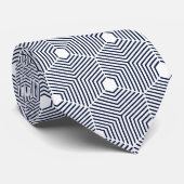 Blauw en wit geometrisch patroon stropdas (Opgerold)