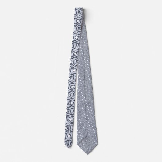 Blauw en wit geometrisch patroon stropdas (Achterkant)