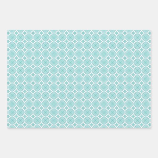 Blauw en Wit Geometrische Elementen Mozaïek Inpakpapier Vel (Voorkant)