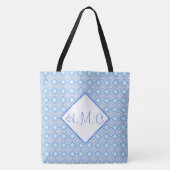 Blauw en wit Gepatterde Overmaatse Canvas tas (Voorkant)