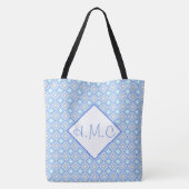 Blauw en wit Gepatterde Overmaatse Canvas tas (Achterkant)