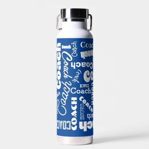 Blauw en Wit Gepersonaliseerde Coach Gift Name Art Waterfles