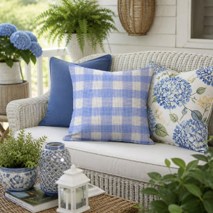Blauw en wit geruit decor buitenkussen