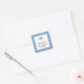 Blauw en wit geruit monogram bedankt vierkante sticker (Envelop)