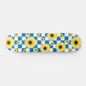blauw en wit Geruit & Zonnebloem Skateboard (Horizontaal)