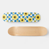 blauw en wit Geruit & Zonnebloem Skateboard (Horizontaal)
