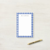Blauw en Wit Geruite Gepersonaliseerde Post-it® Notes (Op bureau)