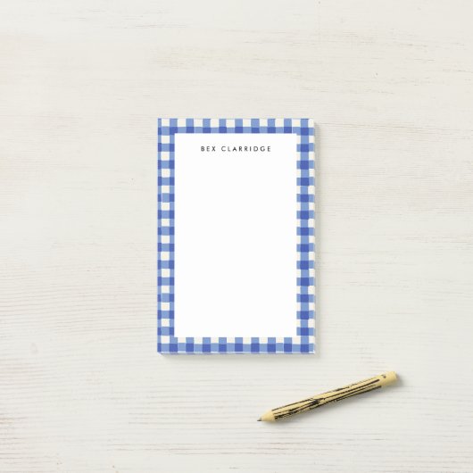 Blauw en Wit Geruite Gepersonaliseerde Post-it® Notes (Op bureau)