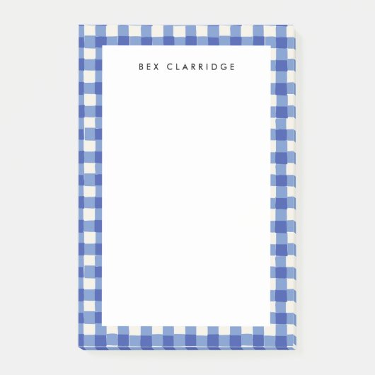 Blauw en Wit Geruite Gepersonaliseerde Post-it® Notes (Voorkant)