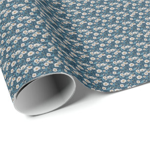 Blauw en wit geschilderde bloemen cadeaupapier