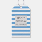 Blauw en wit gestreept, gelukkige dag cadeaulabel (Voorkant)