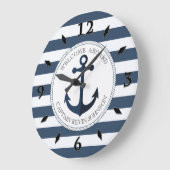 Blauw en wit gestreept met anker gepersonaliseerd grote klok (Hoek)