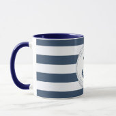 Blauw en wit gestreept met anker gepersonaliseerd mok (Links)