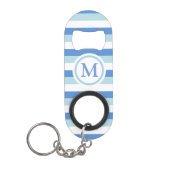 Blauw en Wit Gestreept Monogram Mini Flessenopener (Voorkant)