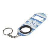 Blauw en Wit Gestreept Monogram Mini Flessenopener (Voorkant Gekanteld)