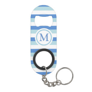 Blauw en Wit Gestreept Monogram Mini Flessenopener