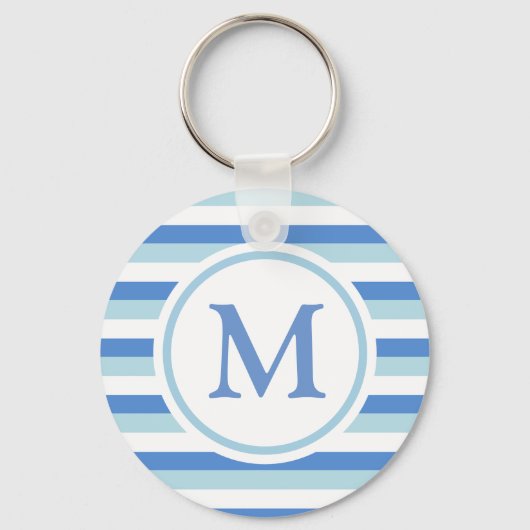 Blauw en wit gestreept monogram sleutelhanger (Voorkant)