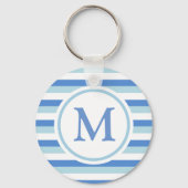 Blauw en wit gestreept monogram sleutelhanger (Achterkant)