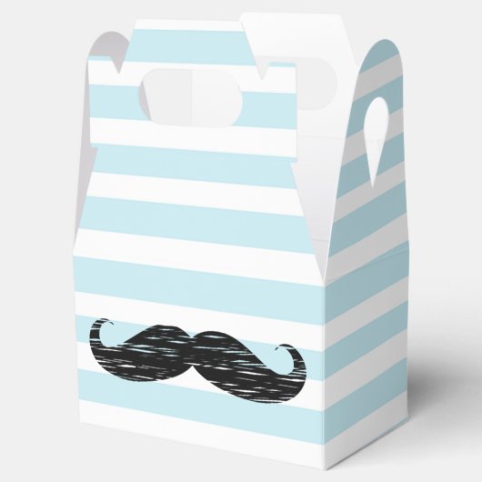 Blauw en Wit Gestreepte Mustache Snoep Treat Box Bedankdoosjes (Geopend)