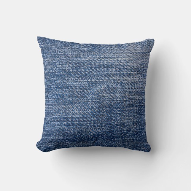 Blauw en wit getextureerd Denim Pattern-Sierkussen Kussen (Voorkant)