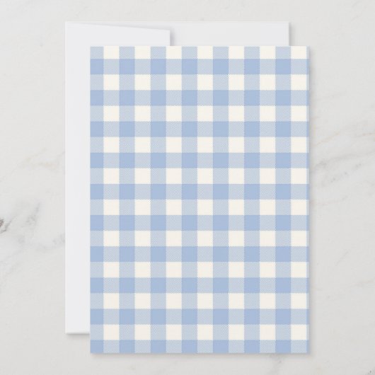 Blauw en Wit Gingham Baby shower Invitation Kaart (Achterkant)