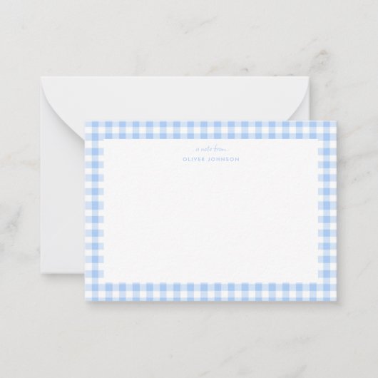 Blauw en wit gingham Boy briefkaart (Voorkant)