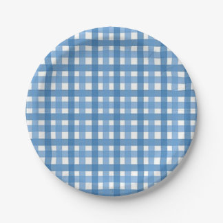 Blauw en wit Gingham Check Baby shower Papieren Bo Papieren Bordje