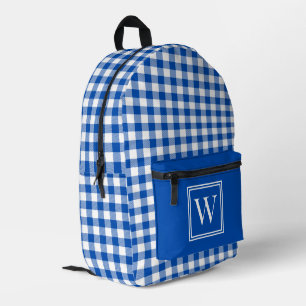Blauw en wit Gingham Check Plaid Monogram Bedrukte Rugzak