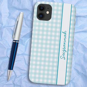 blauw en Wit Gingham Controle Douane iPhone 11 Hoesje