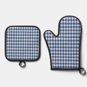 Blauw en Wit Gingham Gecontroleerd Ovenwant & Pannenlap Set (Voorkant)