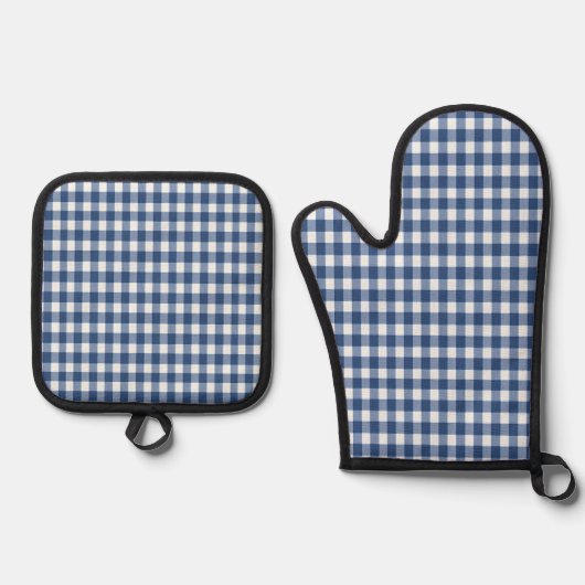 Blauw en Wit Gingham Gecontroleerd Ovenwant & Pannenlap Set (Voorkant)