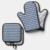 Blauw en Wit Gingham Gecontroleerd Ovenwant & Pannenlap Set (Voorkant / Achterkant)