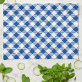 Blauw en wit gingham - Kies achtergrondkleur Theedoek (Gevouwen)