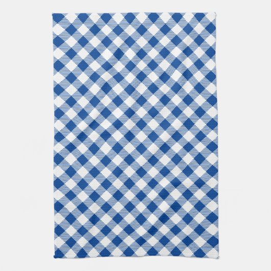 Blauw en wit gingham - Kies achtergrondkleur Theedoek (Verticaal)