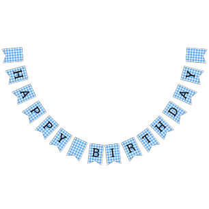 Blauw en wit gingham, laat me de fijne verjaardag  vlaggetjes