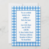 Blauw en Wit Gingham Lijst bruiloft Kaart (Voorkant)