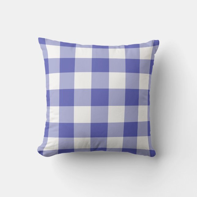 Blauw en wit Gingham Patroon gecheckt Buitenkussen (Voorkant)