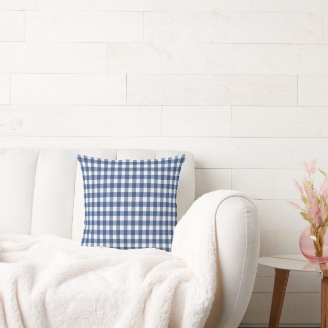 Blauw en Wit Gingham Plaid Geruite Patroon Kussen (Bank)