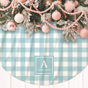 Blauw En Wit Gingham Plaid Initialen Kerstboom Rok