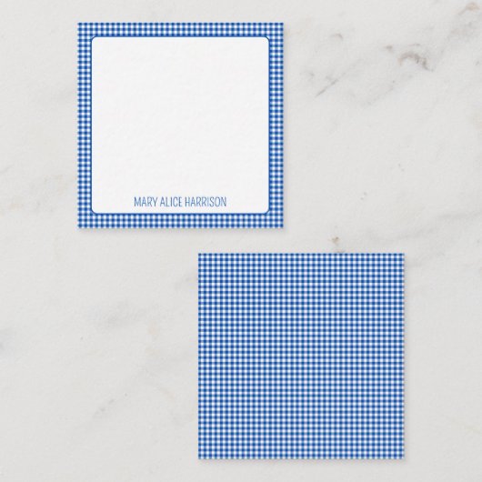 Blauw en wit Gingham Plaid Monogram Notitiekaartje (Voorkant / Achterkant)