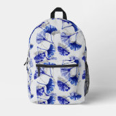 Blauw en wit gingko blad bedrukte rugzak (Voorkant)