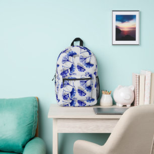 Blauw en wit gingko blad bedrukte rugzak