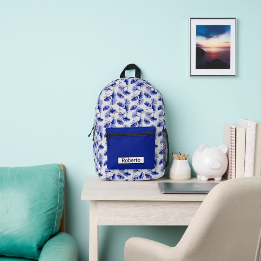 Blauw en wit gingko blad bedrukte rugzak (Insitu)
