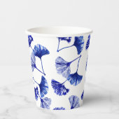 Blauw en wit Gingko leaf Papieren Bekers (Voorkant)