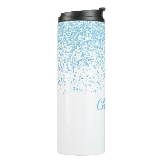 Blauw en wit Glittery Custom Thermal Tumbler Thermosbeker (Gedraaid links)