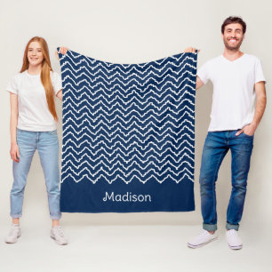 Blauw en wit golvend Chevron patroon Fleece Deken